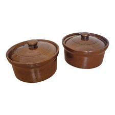 Pearsons of Chesterfield 1810 Brown Lidded Stoneware Pots x2 Vintage England