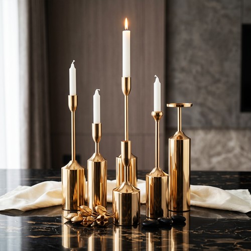 Gold candle holder - set, 5