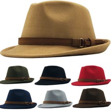 Mens Women Fedora Hat Jazz Felt Fedora Elegant Leather Band Trilby Hat Cap