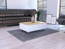 Lift Top Coffee Table, Storage Compartment, White / Light Oak
