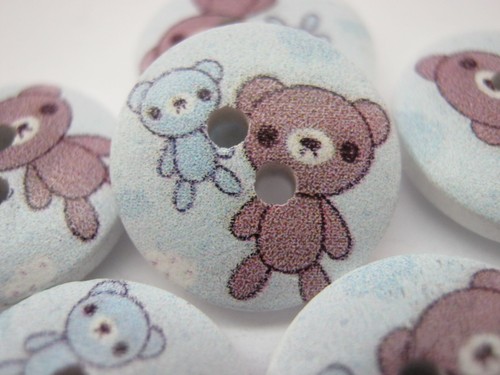 Blue teddy bear buttons 15mm - teddy,