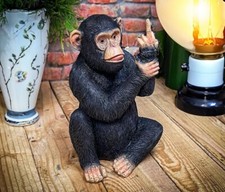 Rude Monkey Ornament Cheeky Crude Animal Statue Middle Finger Up Chimp Figurine