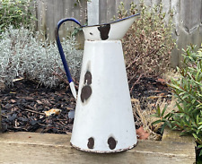 Vintage Kitchen Large Enamel Jug Flower Vase Utensil Storage Garden Planter