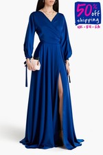 RRP €1035 RHEA COSTA EVENING Satin Gown IT44 US8 UK12 L Open Back High Slit