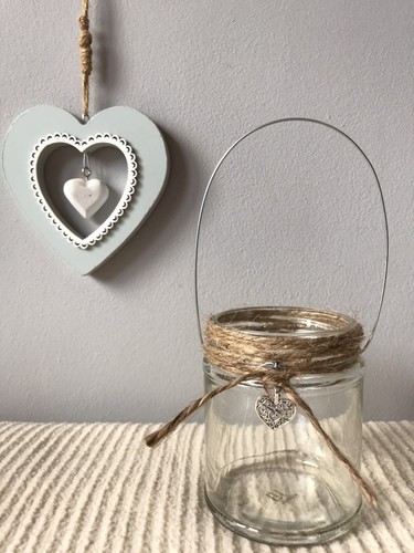 Hanging glass jar heart tea