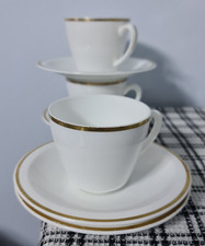 Sutherland China 3 x Tea Cups & 4 x Saucers White and Gold Rim