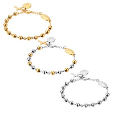 Women Men Unisex Stainless Steel Virgin Mary Cross Pendant Beaded Chain Bracelet