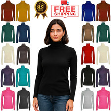 Women's Long Sleeve Polo Neck Turtle Roll Ladies High Neck Jumper Top Sizes 8-26