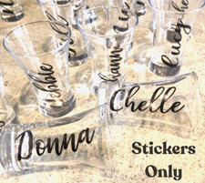 Personalised Vinyl Name Sticker for Shot Glass Bride Groom Hen Party Birthday