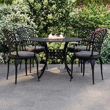 Charles Bentley Cast Aluminium Table and 4 Chairs Set Black Outdoor Dining Table