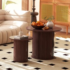 40CM/60CM Coffee Table Round Wood  Side Table Sets With Hidden Storage Walnut