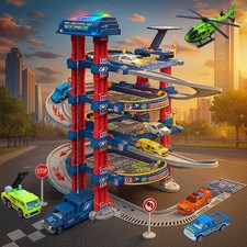 82 PCs Toy Car Garage Road Play Mat Multi Storeys Car Parking Elevator Play Set