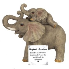 Elephant ornament figurine Resin Grey Mum & Baby Lovely Gift Boxed FO_66338