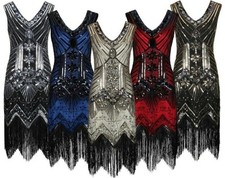 V-neck 1920's Dress Great Gatsby Costume Evening Party Sequin Tassel Flapper