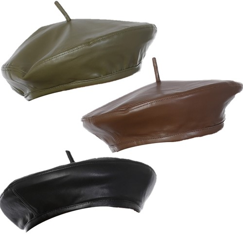 Leather beret hat - beret,