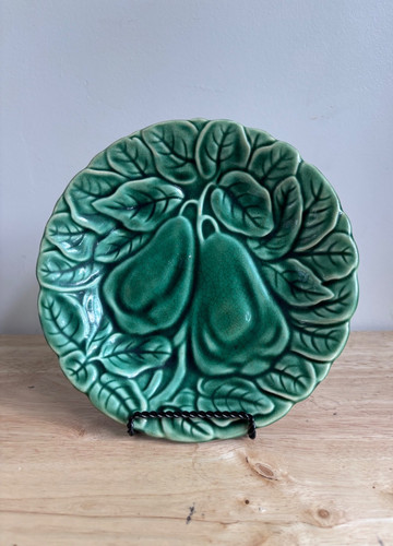 Vintage green majolica pear - majolica,