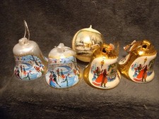 5 Vintage Christmas Tree Decorations Bauble Bell Victorian Winter Scenes Retro