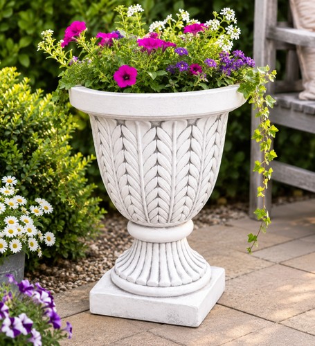 Large white garden urn - large,