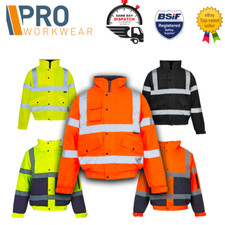 Hi Vis  Viz Two Tone Bomber Jacket Waterproof Safety Workwear Hi Viz Coat