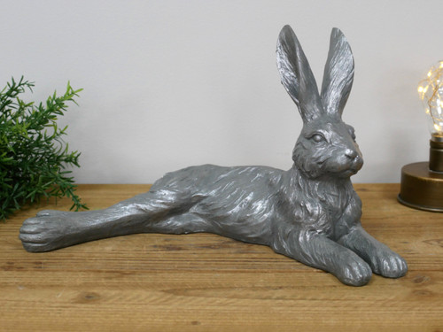 Large silver laying - silver, hare