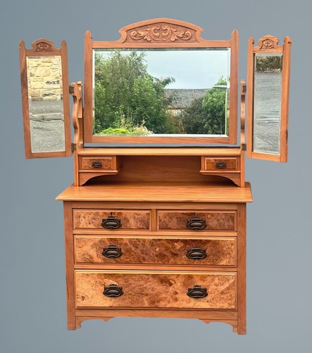 Edwardian walnut triple mirror - walnut,