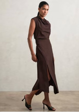 Reiss Harlan Twill Jersey Midi Dress, Burgundy, 8 £198 Current collection