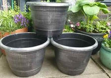 SET 2 - XXL LARGE 44CM SILVER ANTHRACITE GREY Plant Pot  Garden Plastic Planter