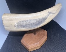 Replica whale tooth 1989 Samoa scrimshaw-style Engraving Of Gray Whale Decor