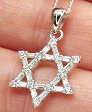 Silver star of David cz  pendant necklace 18 inch 925 sterling silver chain new