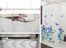 Corner Shower Curtain Rail or U Shape Track White Chrome Hooks Ceiling Brackets