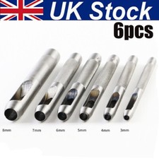 6 Piece HOLLOW PUNCH SET Belt Leather Hole Maker Gasket Card Plastic Canvas UK
