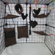 10-Piece Brown Fleece Cage Set for Sugar Gliders| With Bonding Pouch