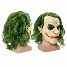 Halloween Cosplay Prop Scary Joker Clown Costume Green Wig Full Head Latex Mask
