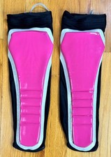 Pro Wrestling KICK PADS Shiny Pink & Black w/ Silver Hologram Trim Handmade Gear