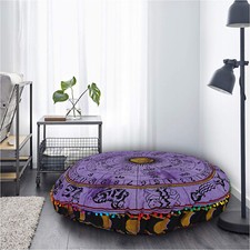 Large Purple Rashi Floor Pillows Round Bohemian Meditation Seat Cushion Cover