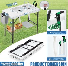 Folding Fish Cleaning Table Portable Camping Double Sinks Table w/2 Dual Wate...