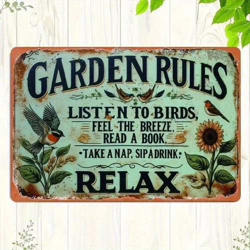 Garden rules metal sign - rules,