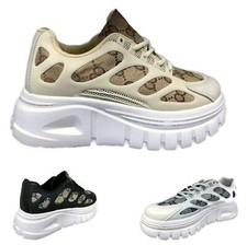 Womens Ladies Trainers Sneakers Lace Up Chunky Platform Walking Gym Sports Shoes