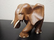 Vintage Wooden Hand Carved Elephant Large  Ornament Retro Heavyweight Solid Wood