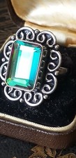 Antique Vintage Art Deco 1920-s Green Fluorite Silver Ring UK size N, US 6.5