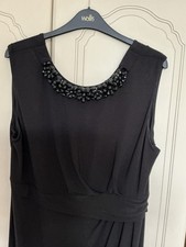 Wallis Black Maxi Sleeveless Dress Size 16 With Decorative Bejewelled Neckline 