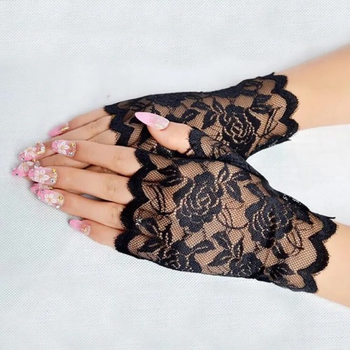 Black lace gloves new short - lace,