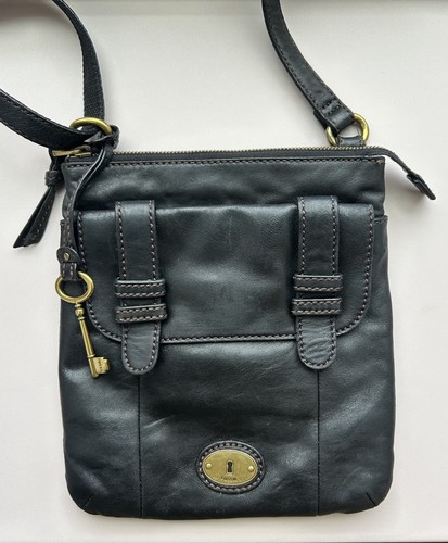 Fossil black leather crossbody - leather,