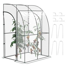 Outsunny 143x118x212cm Walk-In Lean to Wall Tunnel Plastic Greenhouse with Doors