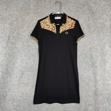 Fred Perry Amy Winehouse Dress Size UK 10 Black Leopard Print Polo Shirt Retro