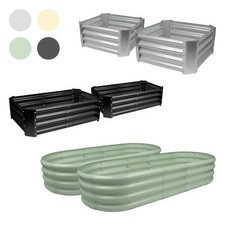 2x Galvanised Steel Raised Garden Beds Outdoor Flower Vegetable Planter Grow Box
