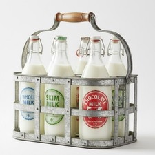 Galvanised 6 Milk Bottle Holder Tidy Crate Rack Carrier Doorstep Store Caddy