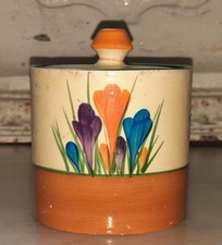 Clarice Cliff Bizarre Crocus Pattern Preserve Jar & Cover 1930's