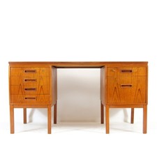 Retro Vintage Danish Double Pedestal Writing Office Desk Mid Century Teak 1970s