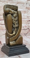 100% Bronze Cubism Abstract Sculpture Woman Flower Statue Art Decor Marble Base